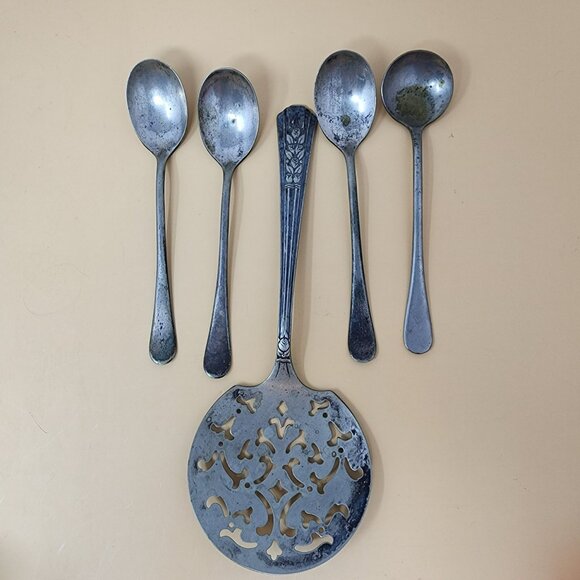 Vintage WM.A Rogers Plus Pix Excel Silverplate Serving Spoon Teaspoons Set Of 5 - Picture 2 of 7